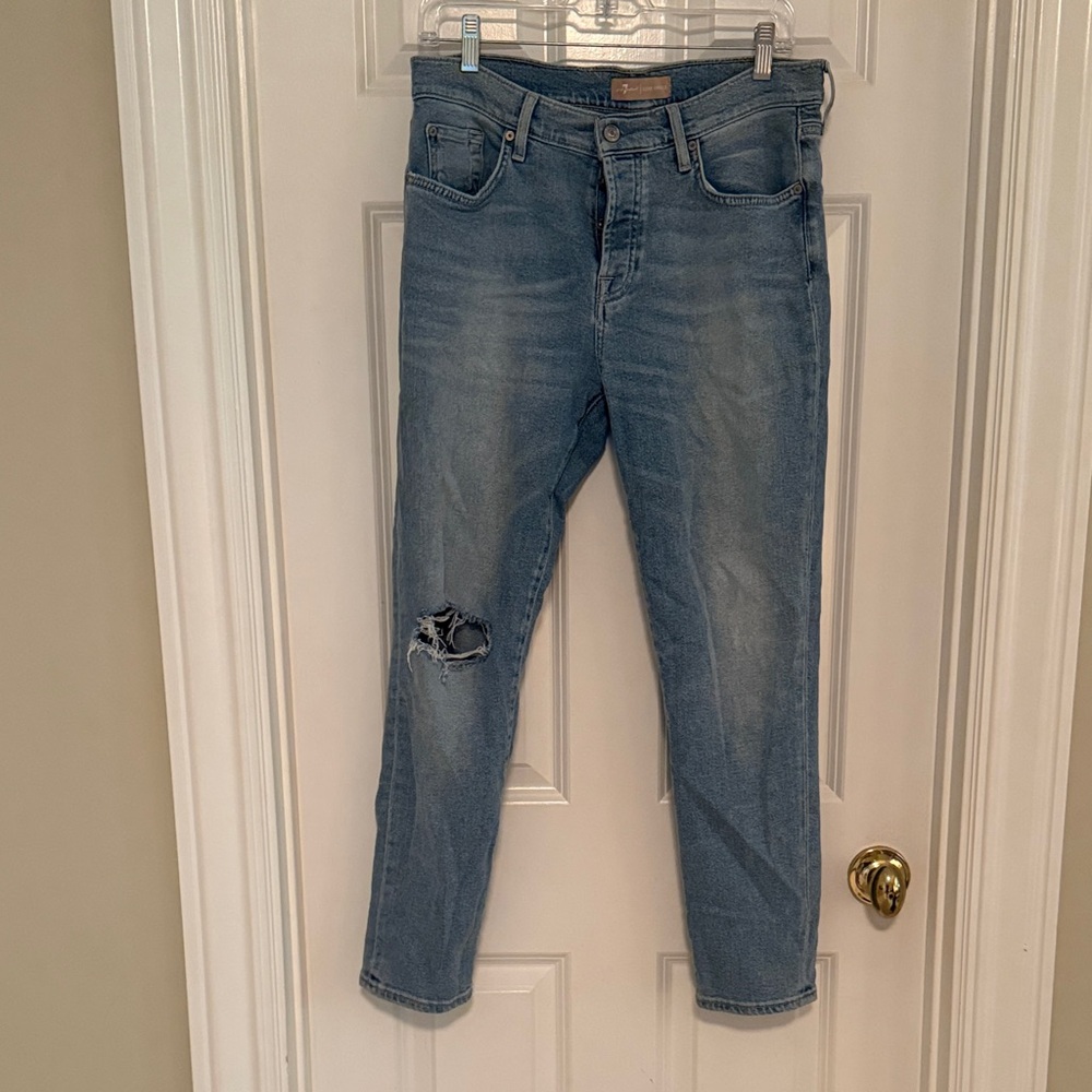 7 For All Mankind Light Blue Distressed Cropped Jeans